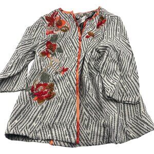 Chico's Embroidered Artisan Applique Jacket Size 2 Large Soft